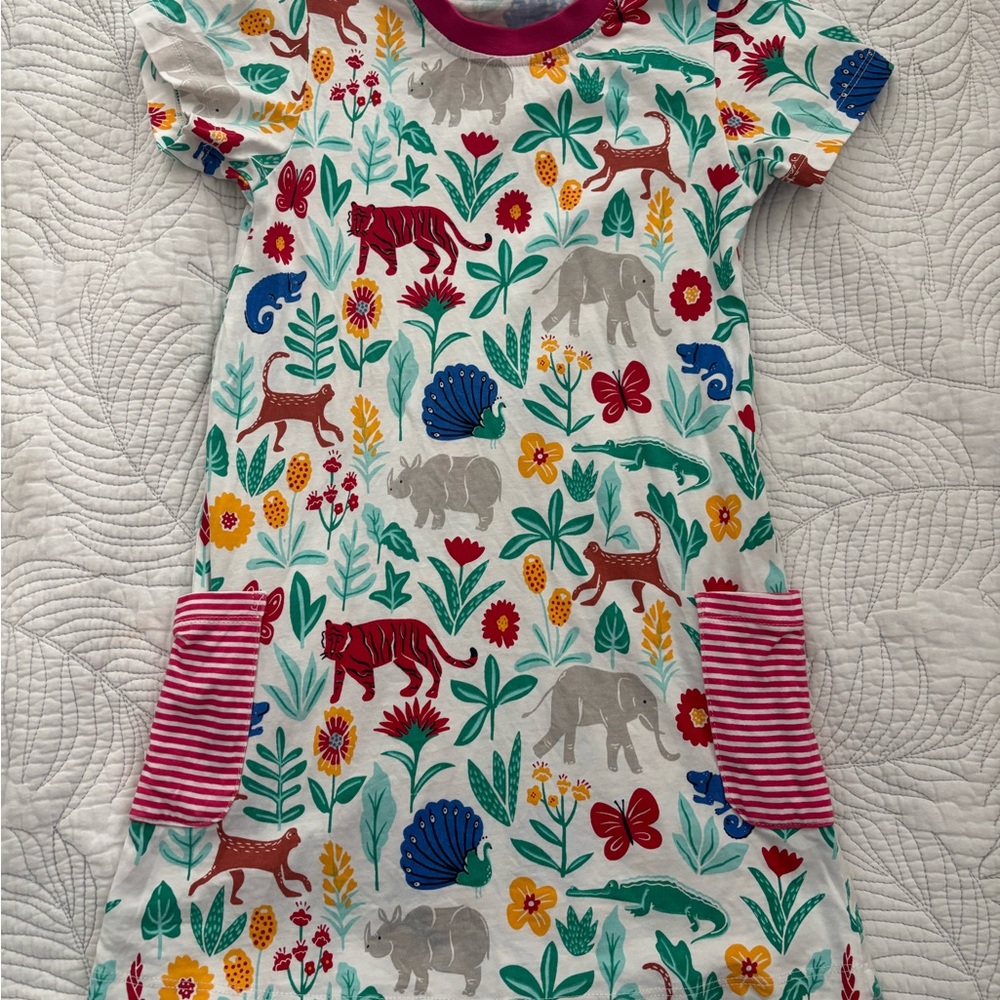 Colorful Animal Dress with Striped Pockets